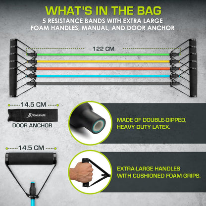 Single Stackable Resistance Bands with Door Anchor and Exercise Guide, 8-12 LB, Heavy Duty Fitness Tube for Full-Body Exercises and Home Workouts